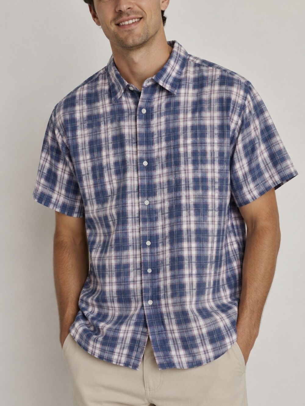 Oak Hill Men's Cool Dry Plaid Short Sleeve Wrinkle Free Button-Up Shirt Size 1XL
